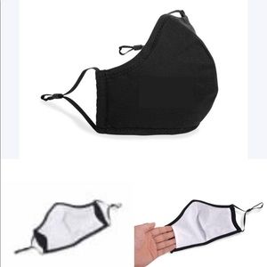 Set of 2 Black Cotton Face Masks Filter Po…